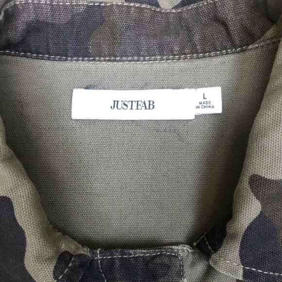 JustFab Anorak Jacket Womens Large Camo Cotton Canvas Unlined Drawstring Waist - Picture 8 of 10